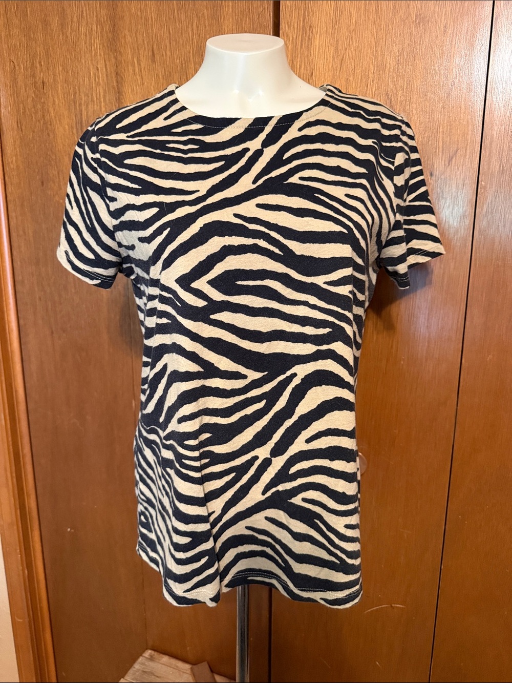 Lauren Ralph Lauren Zebra-Print Short Sleeve Top in Black & Cream